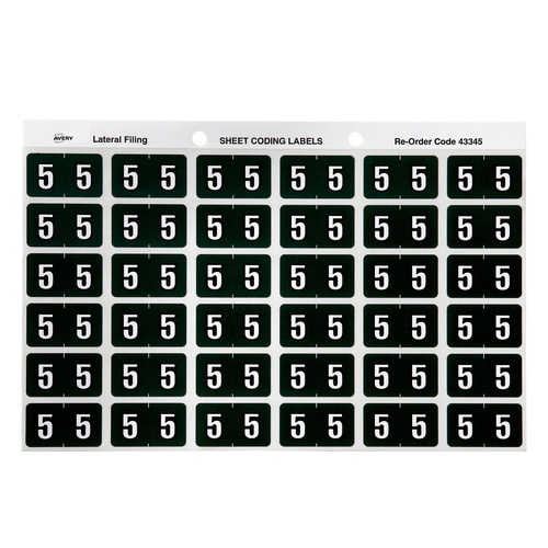 Labels Side Tab NUMBER #5 box 180 Avery 43345 25x38mm Colour Coding