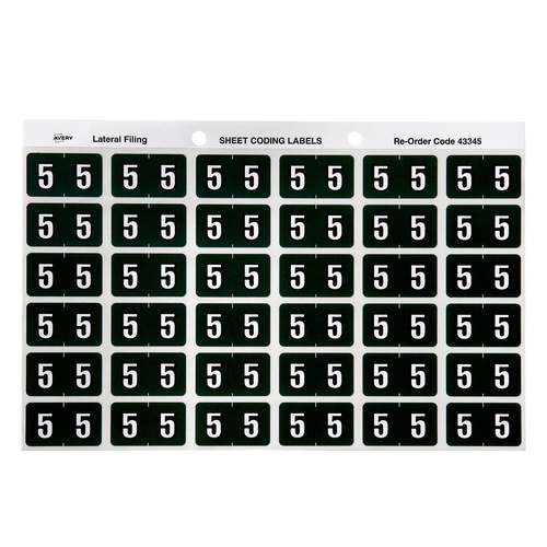 Labels Side Tab NUMBER #5 box 180 Avery 43345 25x38mm Colour Coding