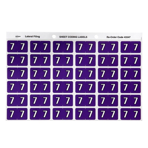 Labels Side Tab NUMBER #7 box 180 Avery 43347 25x38mm Colour Coding