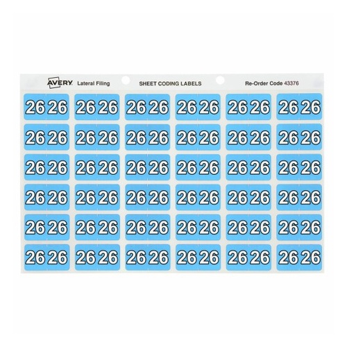 Labels Side Tab  Year 26 Box 180 Avery 43376 5x38mm Colour Coding 2026 Blue
