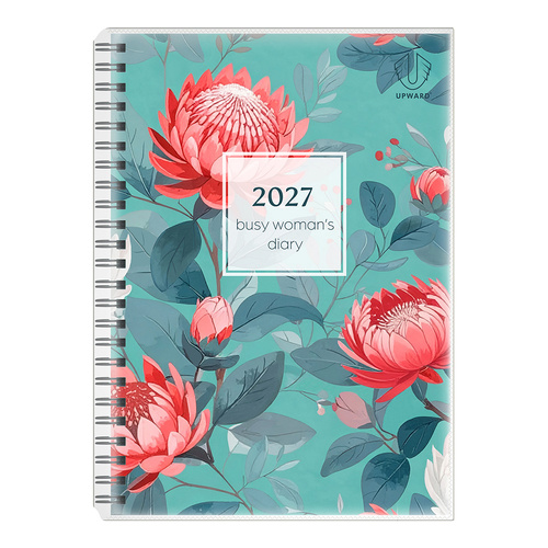 Diary 2027 Upward 4404-WAR-27 A5 GOLDEN WATTLE Busy Woman's Week 1 hour 8am-6pm Wiro-bound page size 210x148mm Calendar Year