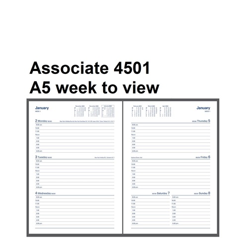 Diary 2027 Associate 4501.V99-27 A5 week PVC 9am - 5pm, 1 hourly WTO Debden 