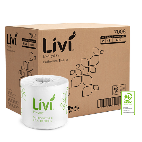 Toilet Tissue 2 ply 400 sheet rolls box of 48 rolls Livi Everyday #46008 7008 minimum of 2 cartons