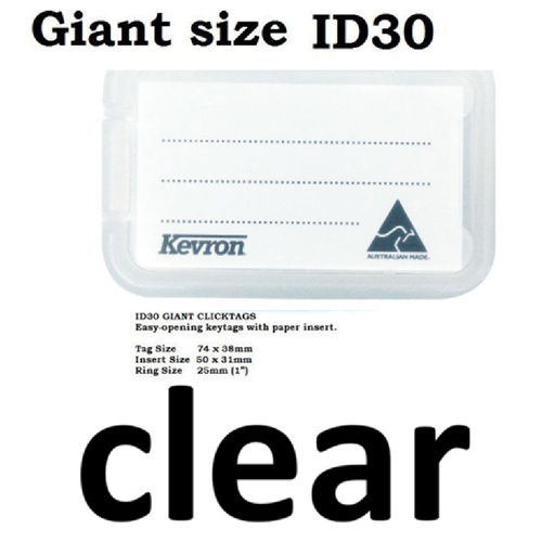 Giant KeyTags ID30 Size 74x38mm Clear Bag 25 #ID30CLR  ID30 CLR25