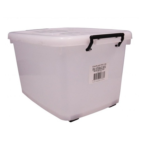 Storage Box Italplast 55 Litre Clear with Lid & Rollers I424