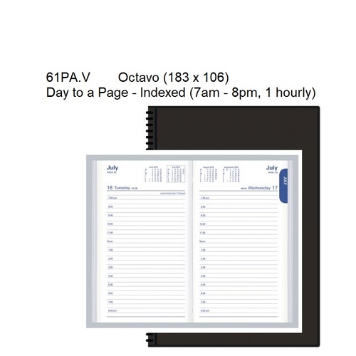 Diary 2027 Belmont OCTAVO 61PA.V99-27 1 Day to page 7am-8pm 1 hour Monthly tabs 183x106mm BLACK PVC Collins