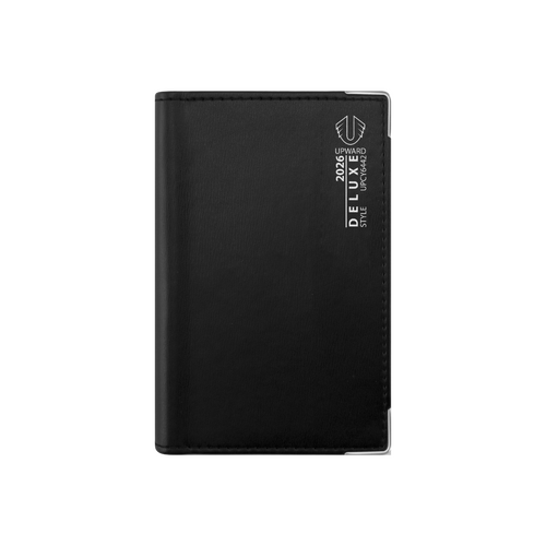 Diary 2026 Upward 6442 A6 Pocket Deluxe Week to Opening Wire-O with Tabs, Silver Corners PVC 150x100x18mm