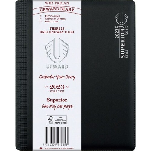 Diary 2024 Upward 7231 A5 1 day to page Superior Wire-O Bound PVC 15 min, 7am-7:45pm