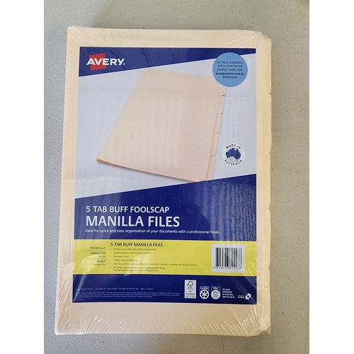Manilla Folder F/Cap Avery 5th Cut 81557 box 50 sets (10 sets of 5) 