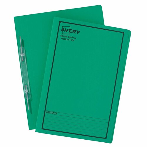 Spiral Spring Action File Avery Green box 25 85304 F/C Manilla with black printing