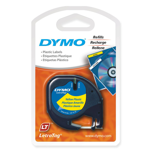 Dymo LetraTag Plastic 12mm Tape Hyper Yellow Black SD91202 91332