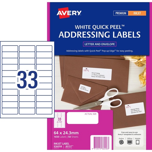 Labels 33up InkJet J8157 White 936058 box 50 Permanent Avery