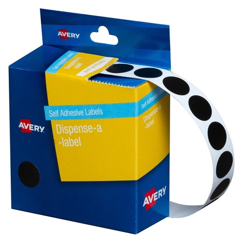 Label Avery Dots 14mm Black 937242 1050 Removable in Dispenser pack