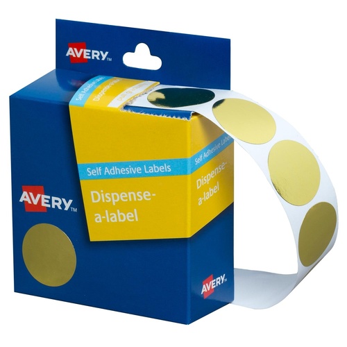 Label Avery Dots 24mm Gold 937271 Roll 250 Removable in Dispenser pack