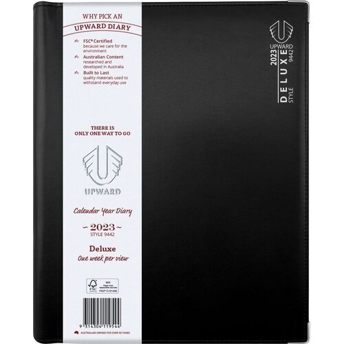 Diary 2024 Upward 9442 Deluxe Horizontal A4 luxuriously appointed PU Week View with Monthly Tabs 7am- 8pm 1 hr times