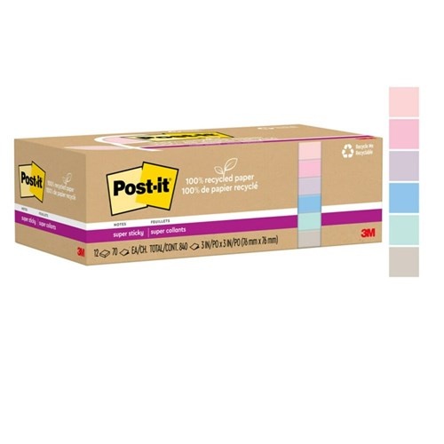  Post It Note  76x 76 654R-12SSNRP Recycled PastelS WANDERLUST - pack 12 #7100290397