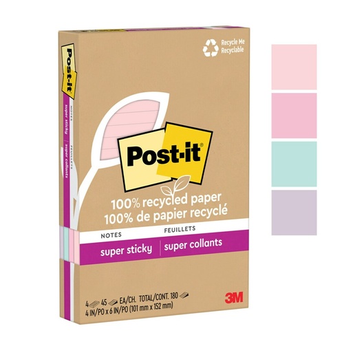 Post it Note 101x152mm WANDERLUST 4621R-4SSNRP RECYCLED LINED 4 PADs #7100290210