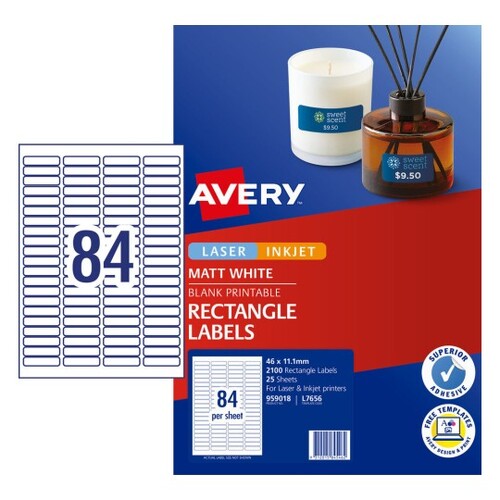 Labels Avery 959018 L7656 46x11.1mm box 2100 84up Inkjet laser can be used on 35mm slides