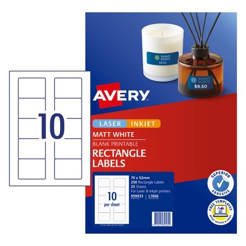 Labels 10up Laser Inkjet Avery 959033 - box 25 sheets L7666 permanent (250 labels) 70x52 mm Diskette Label 3.5 inch Face only 