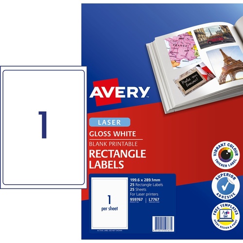 Labels  1up Laser L7767 Avery 959767 box 25 White GLOSSY 
