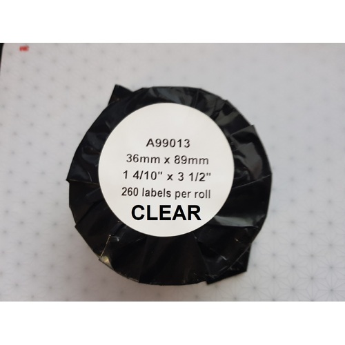 LabelWriter 36x89mm CLEAR AIMO 1 roll #S0722410 Large Address 99013 260 Labels Plastic clear