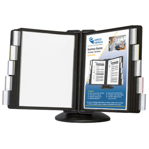 Arnos  B021 Swinga 10 Panel A4 Expandable Desktop Display holds 10 panel but you can add 5 more. Was B010 