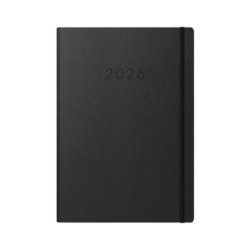 Diary 2026 LEGACY CL41.99-26 A4 1 Day to page BLACK soft-touch cover 1/2 hour times 7.30am-7.30pm