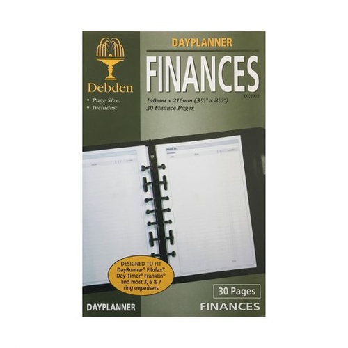 Dayplanner DK1003 Refills Finances 7 Ring Page Size 216x140mm Desk Organiser 