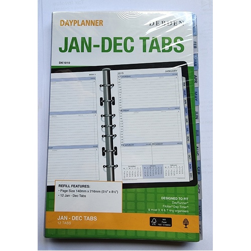 Dayplanner DK1010 Refills Jan To Dec Tabs 7 Ring Page Size 216x140mm Desk Edition