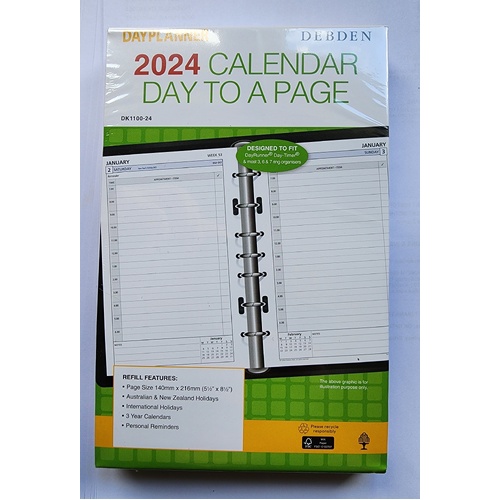 2024 Daily Planner Insert, Day on One Page Refill