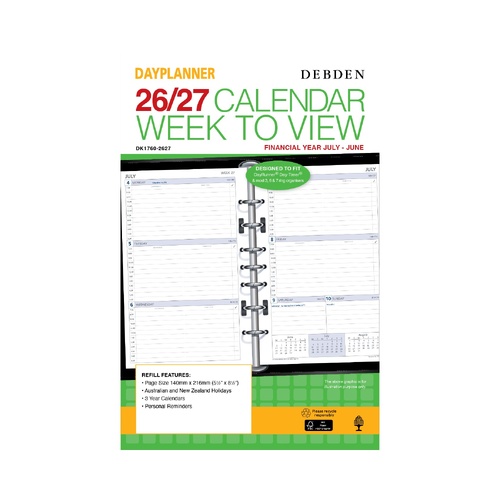 Dayplanner DK1760-2627 Refill Desk Financial Week 23/24 7 rings 2026-2027 July to June