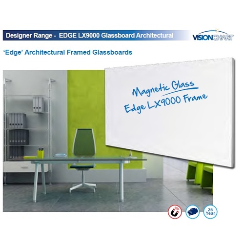 Whiteboard LX9 Glass Slim Edge 1200x 900mm Designer Range Architectural LX9-1290 - each 
