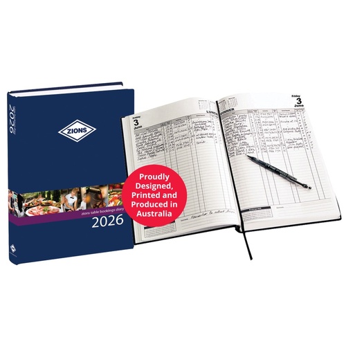 Table Bookings Diary TBD 2026 2 Pages to a Day Zions TBD26 A4 Size: 300mm x 210mm 2026 STOCK DUE LATE AUGUST