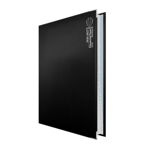 DIARY FINANCIAL YEAR 26/27 Upward Deluxe 9242-2627 A4 PVC day to page wiro bound with Monthly Tabs Portrait 15 min. 7am - 7:45pm FY9242 Leather Bound