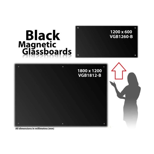 Glassboard LUMIERE Black Magnetic 1200x 600 Whiteboards VGB1260B Visionchart FREE DELIVERY SYDNEY BRISBANE MELBOURNE