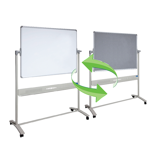 Mobile Combo magnetic whiteboard 1500x1200 VM1512C Whiteboard one side, grey felt board the other.