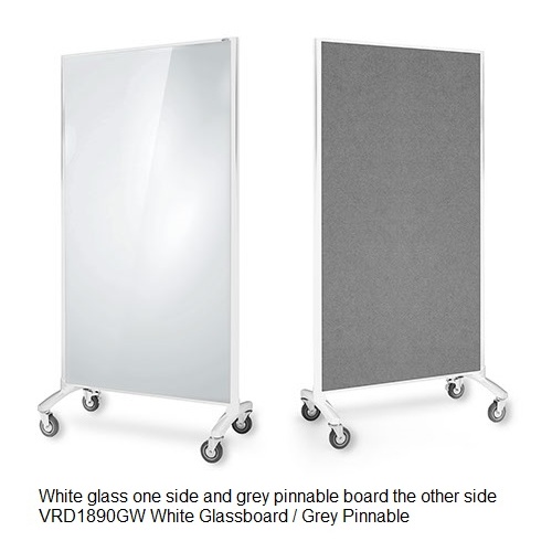 Room Divider  VRD Glassboard & Pinboard 1800x900 White glass Grey Pinnable other side